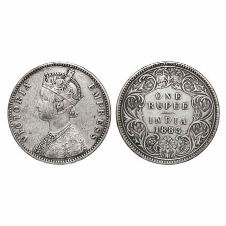 Victoria Empress, Silver, Rupee, 1883, Bombay Mint, A3/I, 'B' raised. F. Prid 164. GK 482.