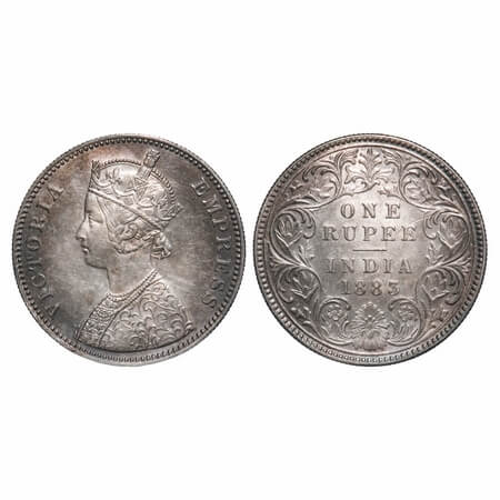 Victoria Empress, Silver, Rupee, 1883, Bombay Mint, A3/I, 'B' raised. F. Prid 164. GK 483.