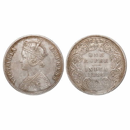 Victoria Empress, Silver, Rupee, 1884, Bombay Mint, A6/I, 'B' raised. F. Prid Unlisted. GK