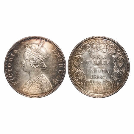 Victoria Empress, Silver, Rupee, 1884, Bombay Mint, A6/I, 'B' raised. F. Prid Unlisted. GK