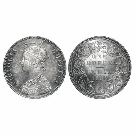 Victoria Empress, Silver, Rupee, 1885, Bombay Mint, A2/II(i), 'B' raised, Top stroke of nu