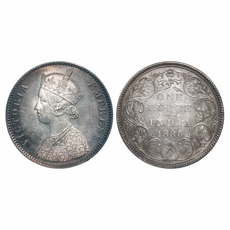 Victoria Empress, Silver, Rupee, 1885, Bombay Mint, A2/II(i), 'B' raised, Top stroke of nu