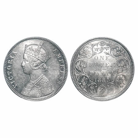 Victoria Empress, Silver, Rupee, 1885, Bombay Mint, A3/II(i), 'B' raised, Top stroke of nu