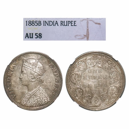 Victoria Empress, Silver, Rupee, 1885, Bombay Mint, A3/II(i), 'B' raised, Top stroke of nu