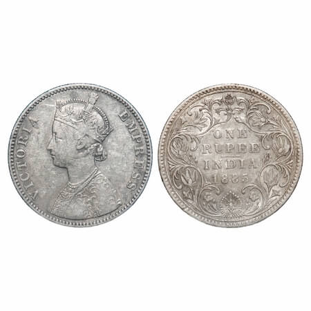 Victoria Empress, Silver, Rupee, 1885, Bombay Mint, A3/II(iv), 'B' raised. F. Prid Unliste