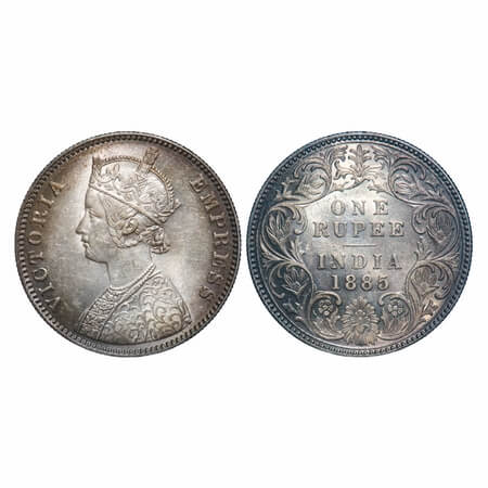 Victoria Empress, Silver, Rupee, 1885, Bombay Mint, A3/I, 'B' raised. F. Prid 169. GK 503.