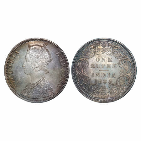 Victoria Empress, Silver, Rupee, 1885, Bombay Mint, C2/I, 'B' incused. F. Prid 170. GK 508
