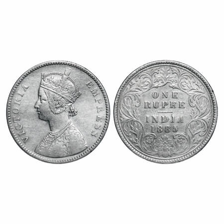 Victoria Empress, Silver, Rupee, 1885, Calcutta Mint, A1/I, 'C' incused, Top stroke of num