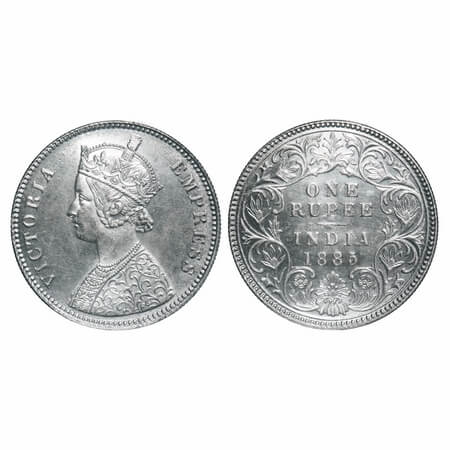 Victoria Empress, Silver, Rupee, 1885, Calcutta Mint, A1/I, 'C' incused, Top stroke of num