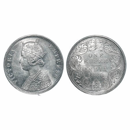 Victoria Empress, Silver, Rupee, 1886, Bombay Mint, A3/I, 'B' incused, Ghost on Rev. F. Pr