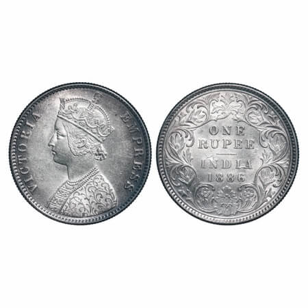Victoria Empress, Silver, Rupee, 1886, Calcutta Mint, A1/I(i), 'C' incused, Ghost on Rev. 