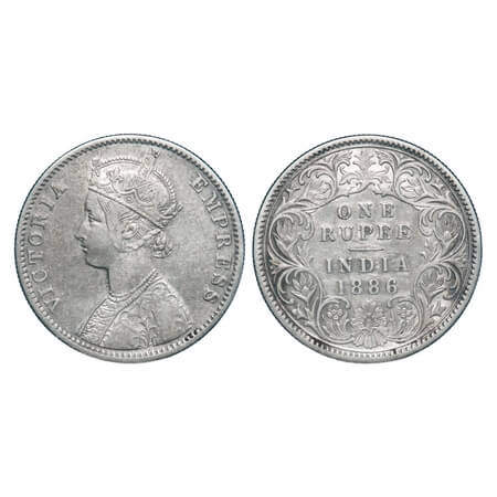 Victoria Empress, Silver, Rupee, 1886, Calcutta Mint, C2(i)/I(i), 'C' incused. F. Prid Unl