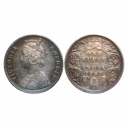 Victoria Empress, Silver, Rupee, 1887, Bombay Mint, C2/I(ii), 'B' raised. F. Prid 172. GK 