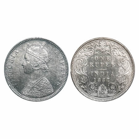 Victoria Empress, Silver, Rupee, 1887, Bombay Mint, C2/I, 'B' incused, Traces of numeral 6
