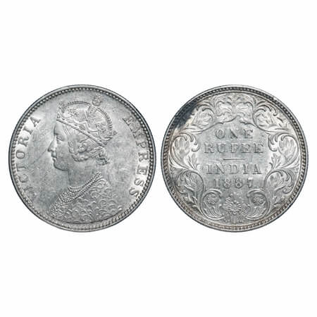 Victoria Empress, Silver, Rupee, 1887, Bombay Mint, C2/I(i), 'B' incused, 'B' incused inve