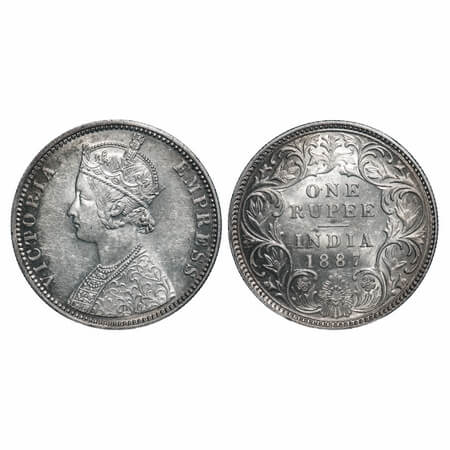 Victoria Empress, Silver, Rupee, 1887, Bombay Mint, C2/I(i), 'B' incused, B incused invert