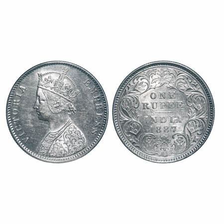 Victoria Empress, Silver, Rupee, 1887, Calcutta Mint, A4/I(i), 'C' incused, Thick numeral 