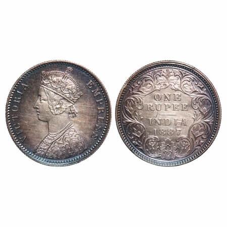 Victoria Empress, Silver, Rupee, 1887, Calcutta Mint, C3/I(i), 'C' incused, Thin numeral 7