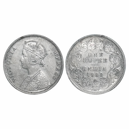 Victoria Empress, Silver, Rupee, 1888, Bombay Mint, C2/I, 'B' raised. F. Prid 174. GK 551.