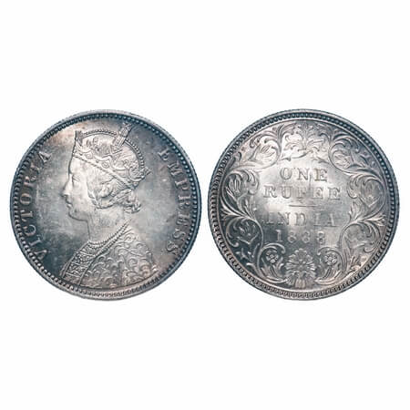 Victoria Empress, Silver, Rupee, 1888, Bombay Mint, C2/I, 'B' raised. F. Prid 174. GK 551.