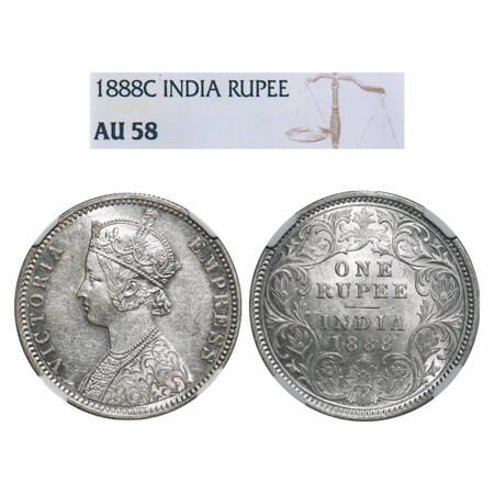 Victoria Empress, Silver, Rupee, 1888, Calcutta Mint, C3/I(i), 'C' incused. F. Prid 129. G