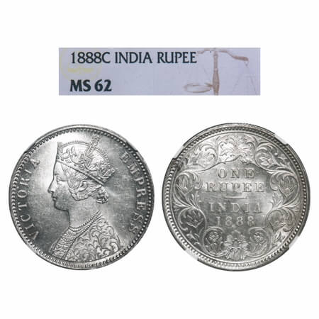 Victoria Empress, Silver, Rupee, 1888, Calcutta Mint, C3/I(i), 'C' incused. F. Prid 129. G