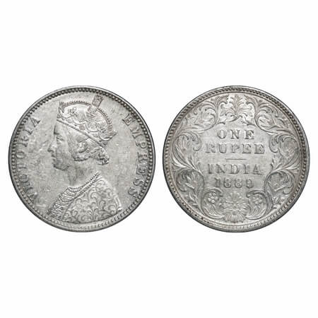 Victoria Empress, Silver, Rupee, 1889, Bombay Mint, C2/I, 'B' incused. F. Prid 177. GK 564