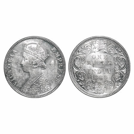 Victoria Empress, Silver, Rupee, 1889, Bombay Mint, C2/I, 'B' incused. F. Prid 177. GK 564
