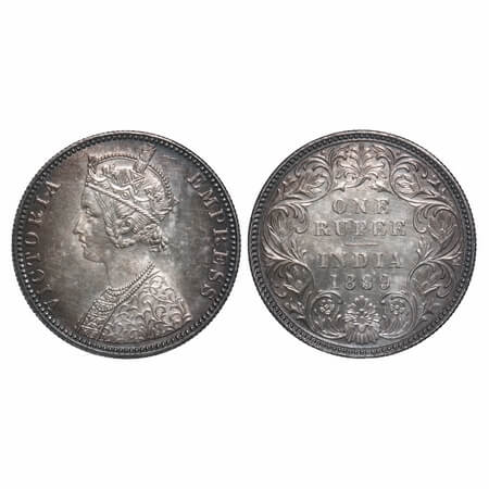 Victoria Empress, Silver, Rupee, 1889, Bombay Mint, C2/I, 'B' incused. F. Prid 177. GK 564