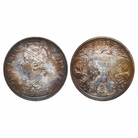 Victoria Empress, Silver, Rupee, 1889, Bombay Mint, C2/I, 'B' incused. F. Prid 177. GK 564