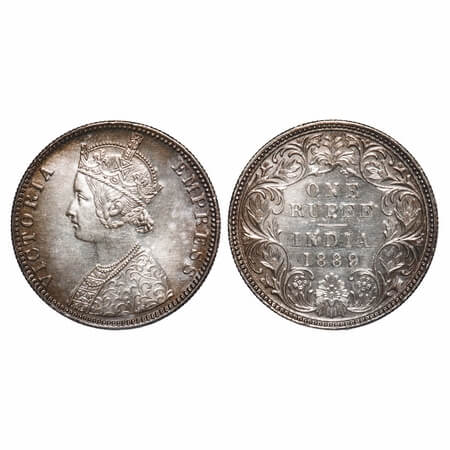 Victoria Empress, Silver, Rupee, 1889, Bombay Mint, C2/I, 'B' incused. F. Prid 177. GK 564