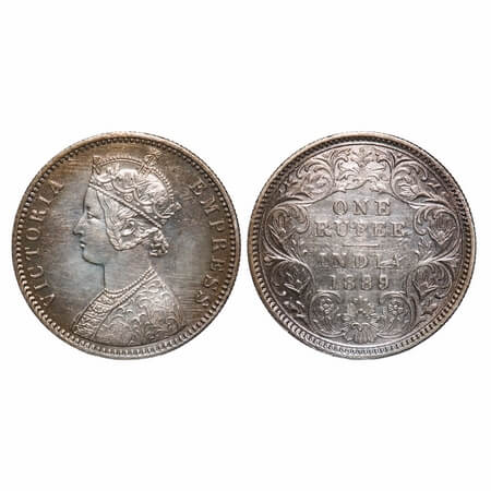 Victoria Empress, Silver, Rupee, 1889, Calcutta Mint, C3/I(i), 'C' incused, Ghost on Rev. 