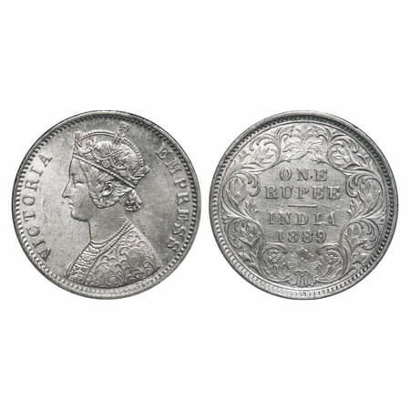 Victoria Empress, Silver, Rupee, 1889, Calcutta Mint, C3/I(i), 'C' incused. F. Prid 130. G