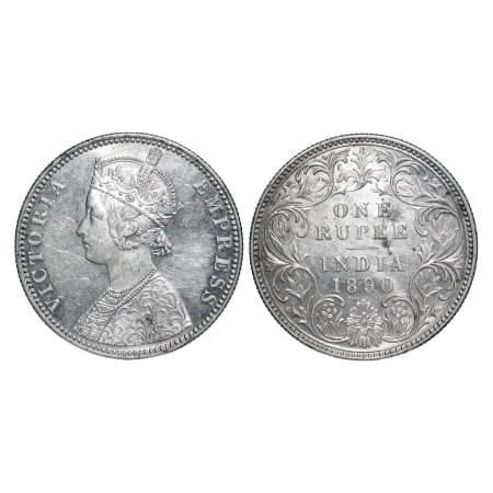 Victoria Empress, Silver, Rupee, 1890, Bombay Mint, C2/I, 'B' incused. F. Prid 178. GK 566