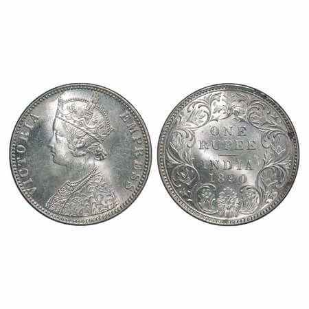 Victoria Empress, Silver, Rupee, 1890, Bombay Mint, C2/I, 'B' incused. F. Prid 178. GK 566