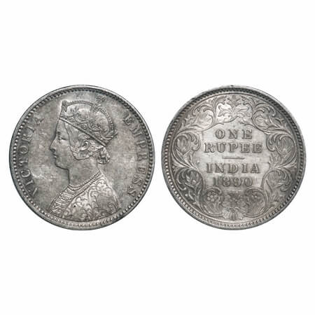 Victoria Empress, Silver, Rupee, 1890, Calcutta Mint, C3/I(i), 'C' incused. F. Prid 131. G