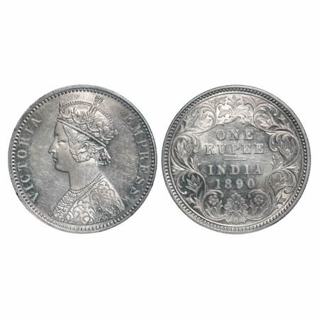 Victoria Empress, Silver, Rupee, 1890, Calcutta Mint, C3/I(i), 'C' incused. F. Prid 131. G