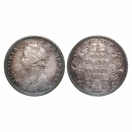 Victoria Empress, Silver, Rupee, 1891, Bombay Mint, C2/I, 'B' incused. F. Prid 179. GK 569