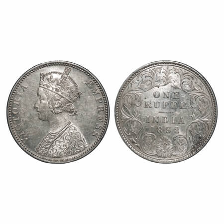 Victoria Empress, Silver, Rupee, 1892, Bombay Mint, C2/I, 'B' incused. F. Prid 181. GK 572
