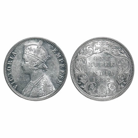 Victoria Empress, Silver, Rupee, 1892, Bombay Mint, C2/I(ii), 'B' incused. F. Prid Unliste