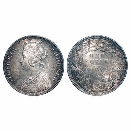Victoria Empress, Silver, Rupee, 1892, Bombay Mint, C2/I(ii), 'B' incused. F. Prid Unliste