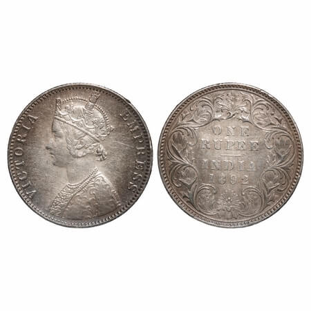 Victoria Empress, Silver, Rupee, 1892, Bombay Mint, C2/I(ii), 'B' raised, Big B. F. Prid 1