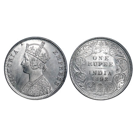 Victoria Empress, Silver, Rupee, 1892, Calcutta Mint, C3/I, 'C' incused. F. Prid 133. GK 5