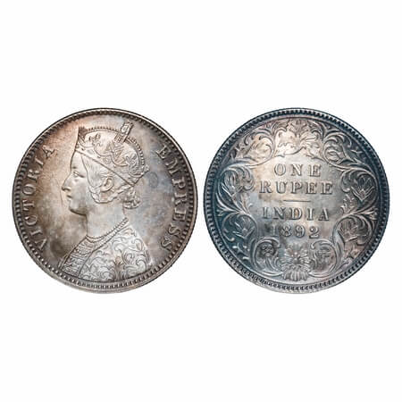 Victoria Empress, Silver, Rupee, 1892, Calcutta Mint, C3/I, 'C' incused. F. Prid 133. GK 5