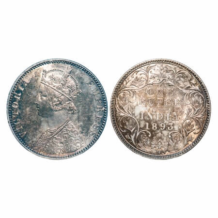 Victoria Empress, Silver, Rupee, 1893, Bombay Mint, C2/I(ii), 'B' incused. F. Prid 182. GK