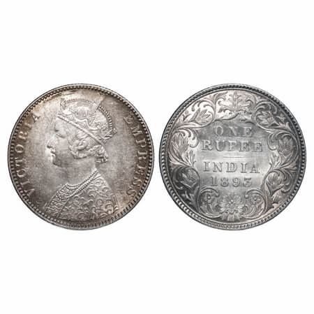 Victoria Empress, Silver, Rupee, 1893, Bombay Mint, C2/I(ii), 'B' incused. F. Prid 182. GK