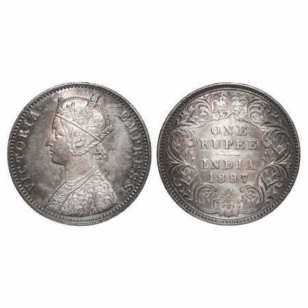Victoria Empress, Silver, Rupee, 1897, Calcutta Mint, C3/I(i), 'C' incused. F. Prid 136. G