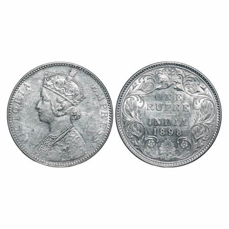 Victoria Empress, Silver, Rupee, 1898, Bombay Mint, C2/I(ii), 'B' incused. F. Prid 184. GK
