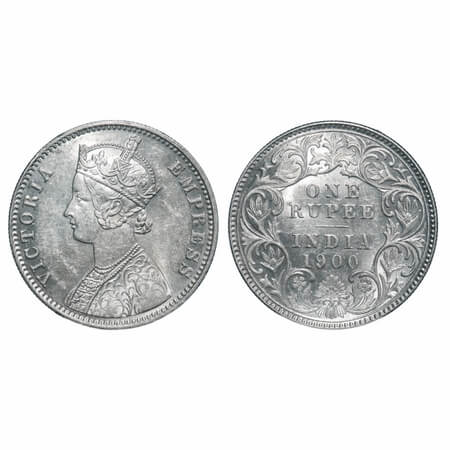 Victoria Empress, Silver, Rupee, 1900, Calcutta Mint, C3/I(i), 'C' incused. F. Prid 138. G