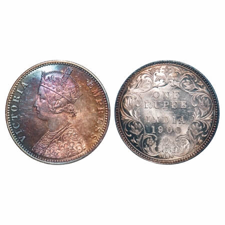 Victoria Empress, Silver, Rupee, 1900, Bombay Mint, A3(i)/I(ii), 'B' incused. F. Prid Unli